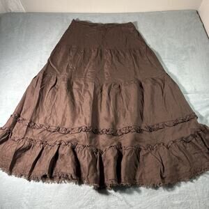 Y2K 2000s Linen Whimsical Patchwork Skirt Sz 8 30x36 Whimsigoth Fairycore Boho